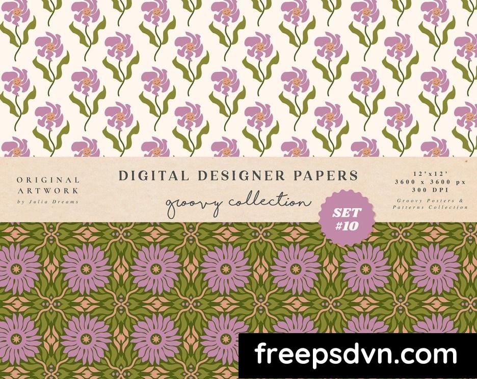 groovy boho seamless patterns papers purple flower xaly6f6 3