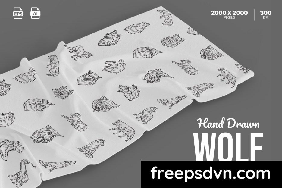 hand drawn wolf vector set nyuduhc 0 1