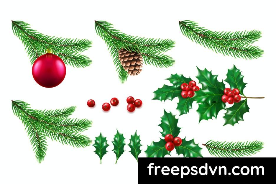 pine or fir tree branch with toy and holly berry sjn7rsk 0