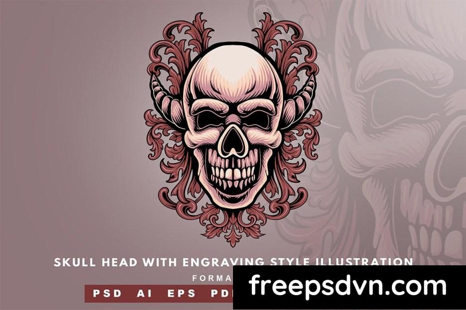 skull head with engraving style illustration vd2mbdm 1