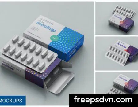 Pill Box Medicine Packaging Mockup Set 5D7J536 Pill Box Medicine Packaging Mockup Set 5D7J536 0