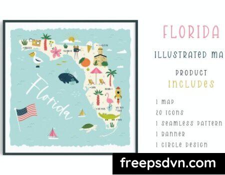 Florida state USA Illustrated Map Cliparts YC2PQW4 0