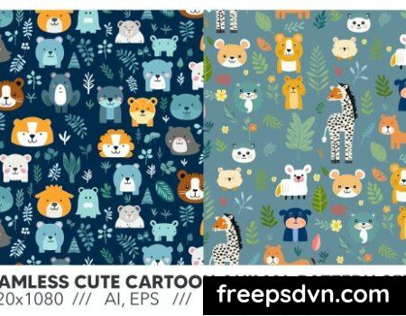 Seamless Cute Cartoon Animal Pattern Set S3FCA3R S3FCA3R JarVs5fi5e