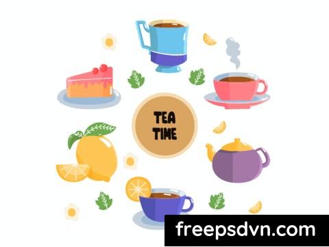 Tea Time Teacup Elements Illustration M5RUGNB 0