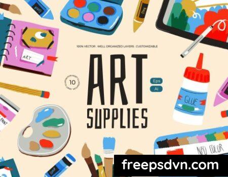 Cream Handdrawn Art Suplies Illustration Set FPPA8YG 0