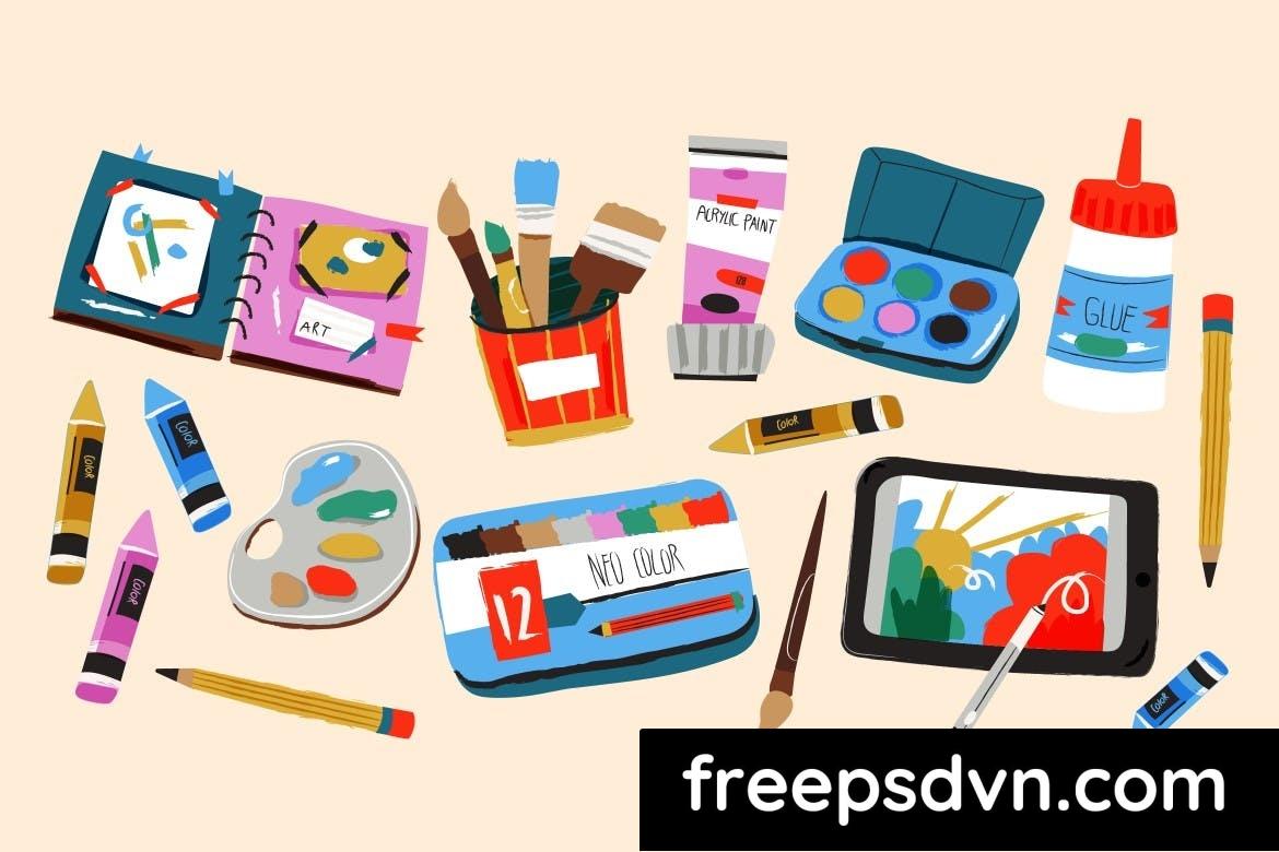 cream handdrawn art suplies illustration set fppa8yg 1